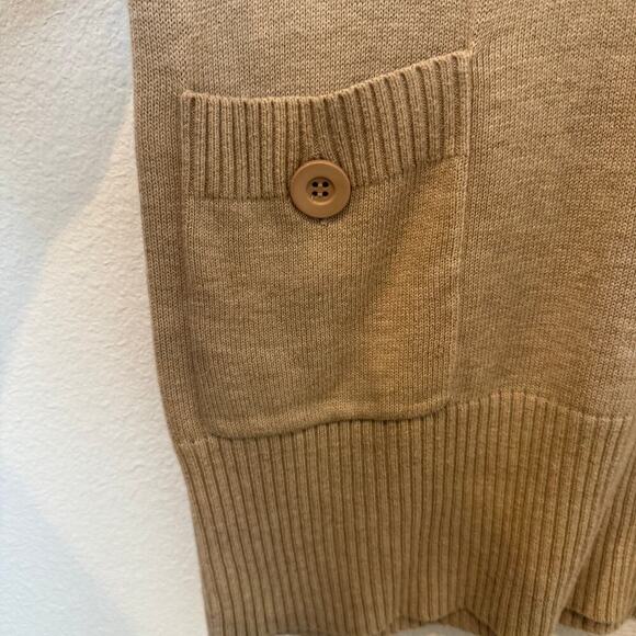 Caslon Short Sleeve Cowl Neck Sweater Pockets Tan Beige Cotton Viscose Medium - Picture 3 of 8